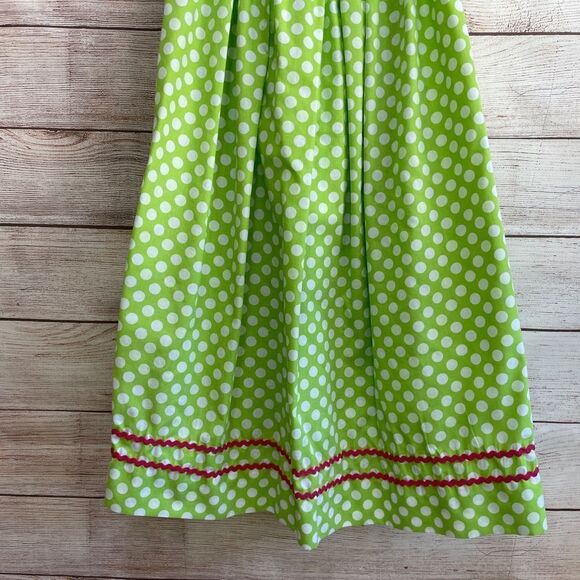 STITCHED AND SMOCKED GREEN AND WHITE POLKA DOT DRESS WITH EMBROIDERED‎ LADYBUGS - Picture 3 of 9